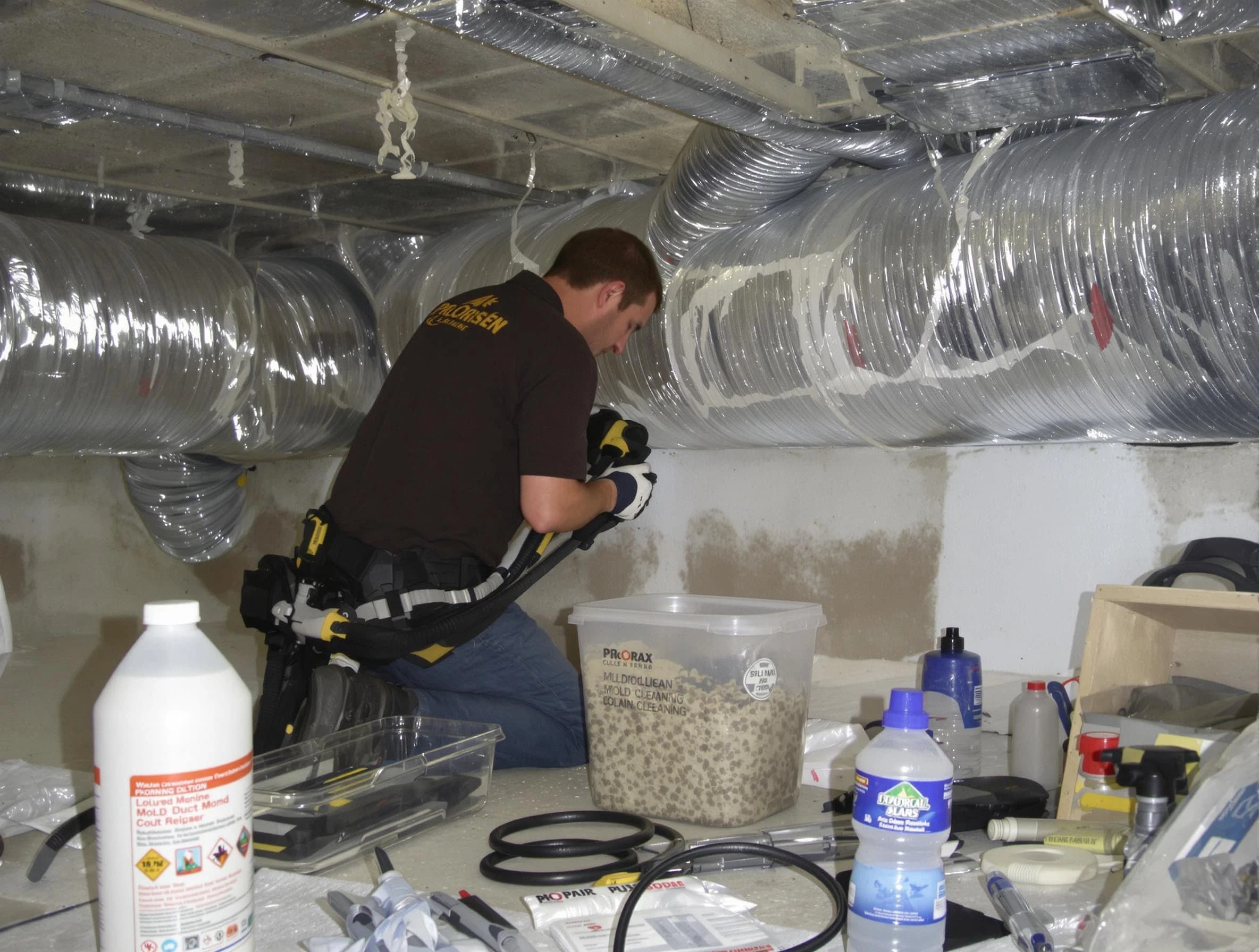 Denver Air Duct Cleaning specialist performing professional mold removal from air ducts in Denver