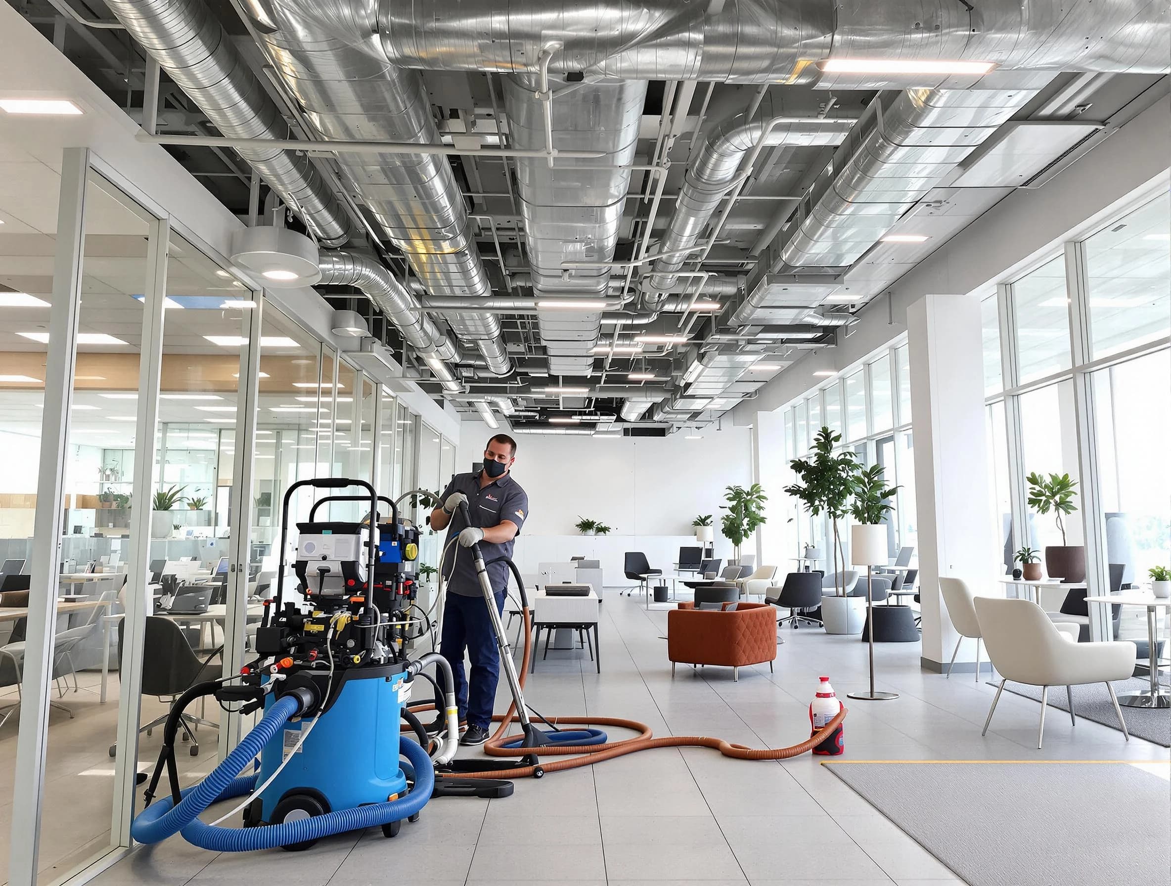 Denver Air Duct Cleaning team conducting comprehensive commercial duct cleaning at a business location in Denver