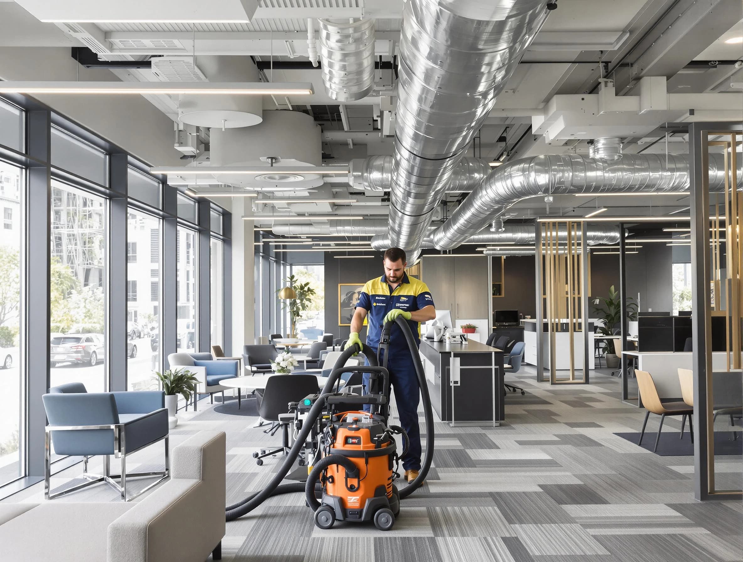 Denver Air Duct Cleaning team performing thorough commercial duct cleaning at a Denver business center