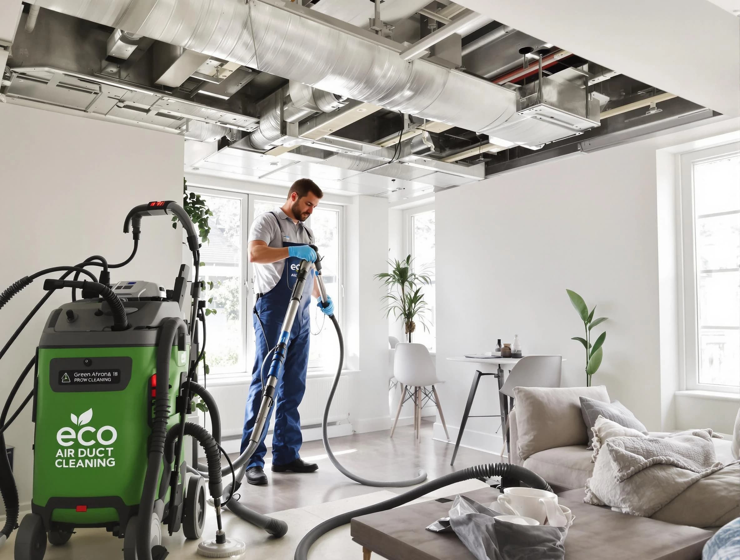 Denver Air Duct Cleaning technician performing eco-friendly duct cleaning using sustainable methods in Denver