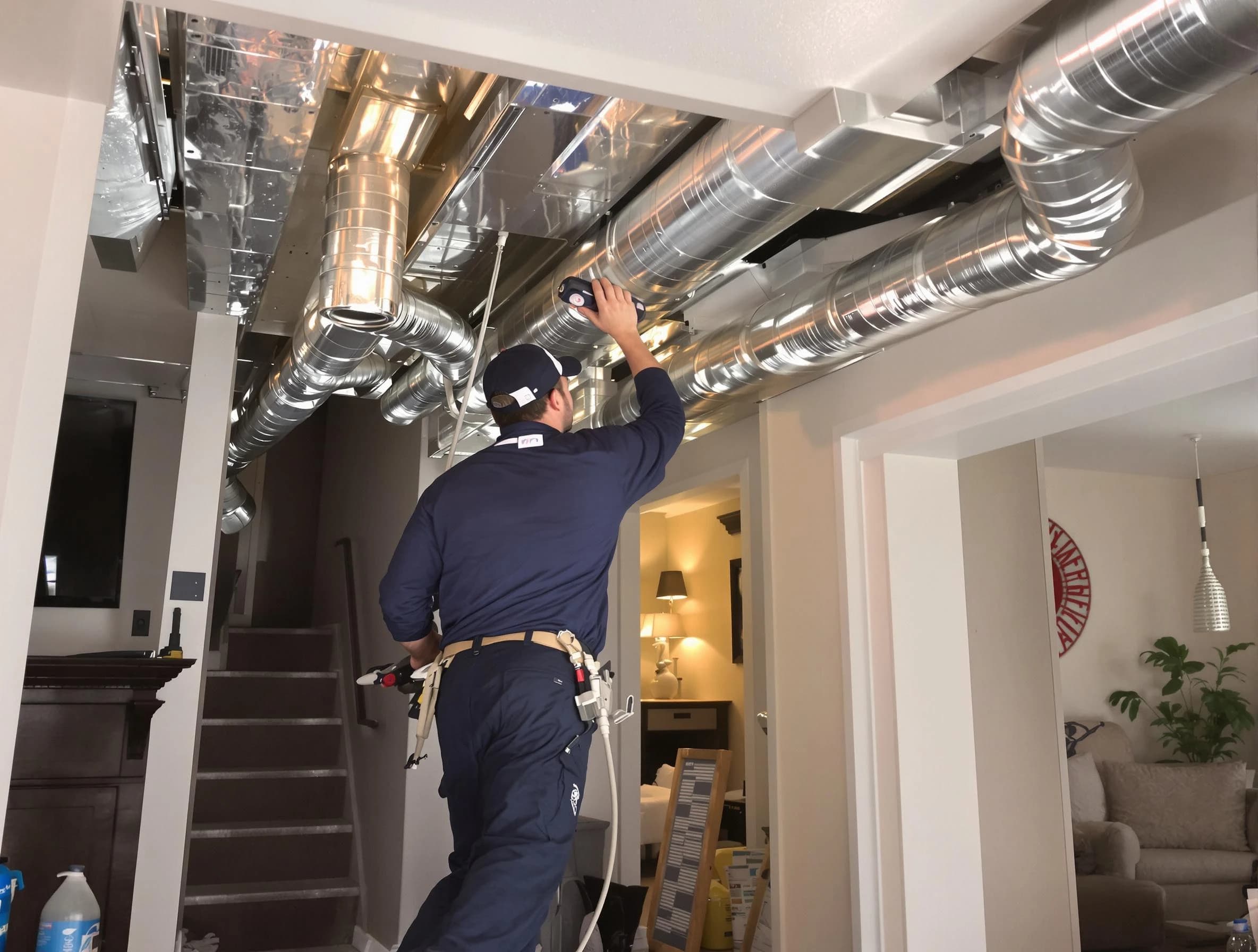 Denver Air Duct Cleaning expert performing specialized duct cleaning in a mobile home in Denver