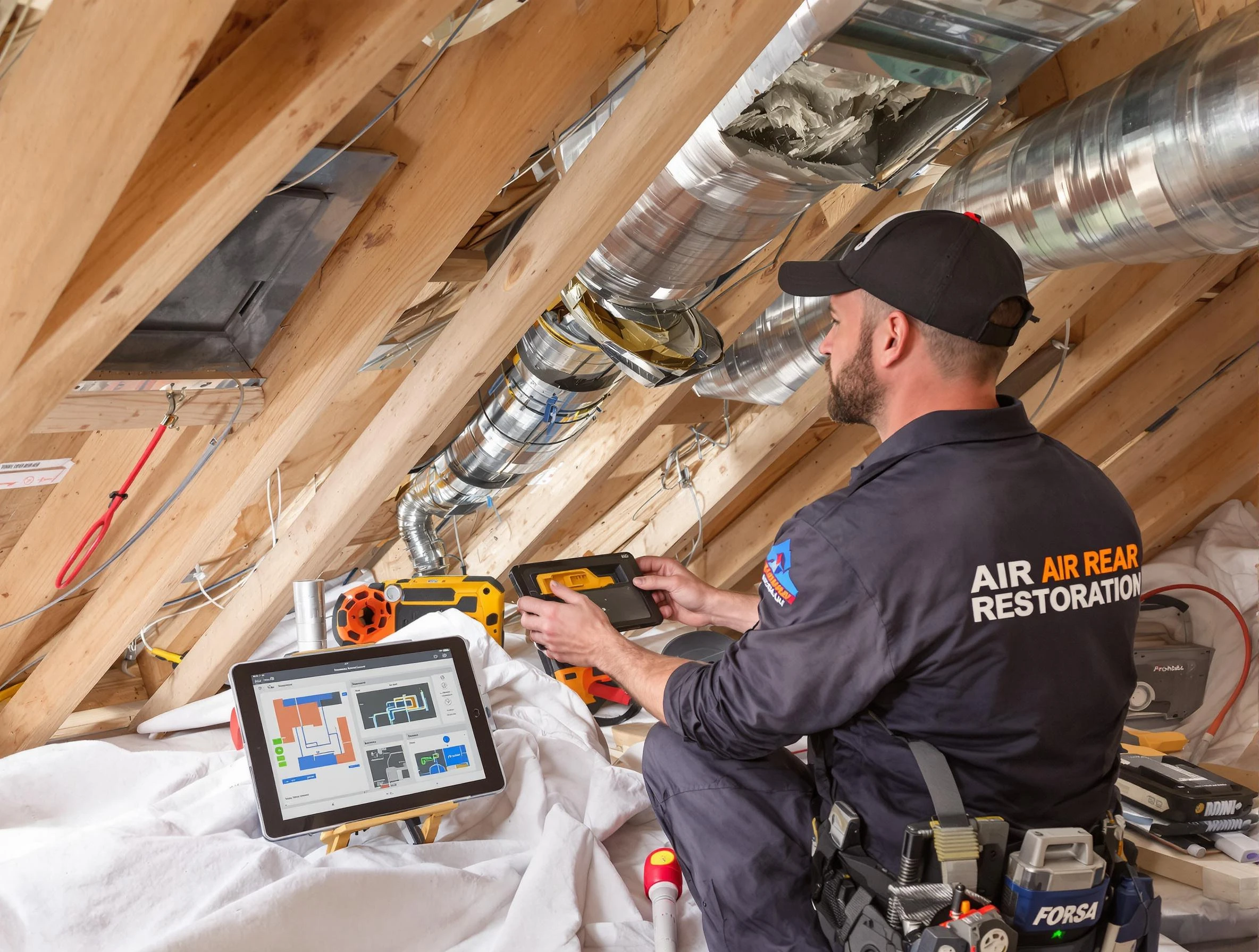 Denver Air Duct Cleaning technician performing precise duct repair work in Denver