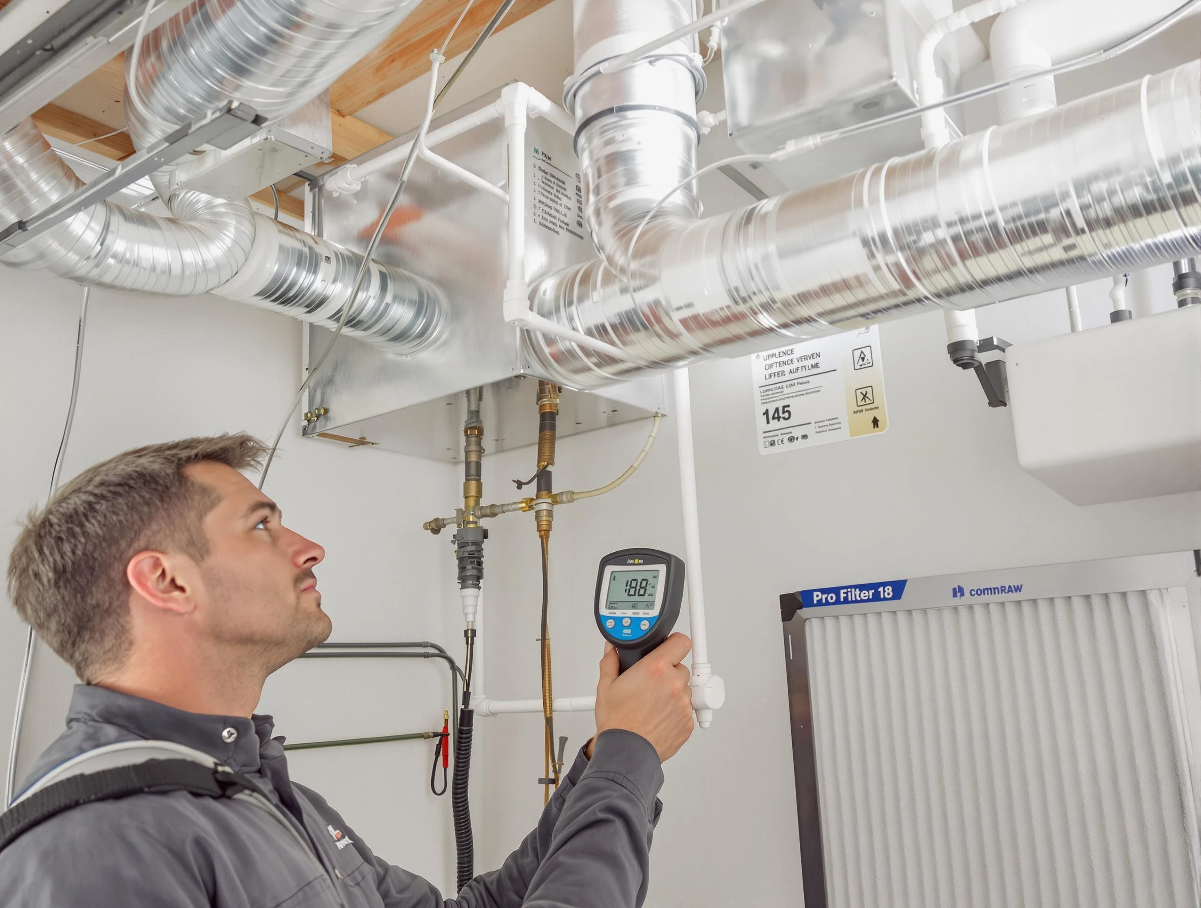 Denver Air Duct Cleaning expert conducting detailed filter system inspection using diagnostic tools in Denver